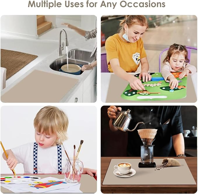 Extra Large Silicone Mats, Silicone Table Mat for Crafts Kids Dinner Placemat, Dab Mats Desk Countertop Protector Mats, Heat Insulation Kitchen Pastry Mat Silicone Pad-Brown, 23.6''x15.7''