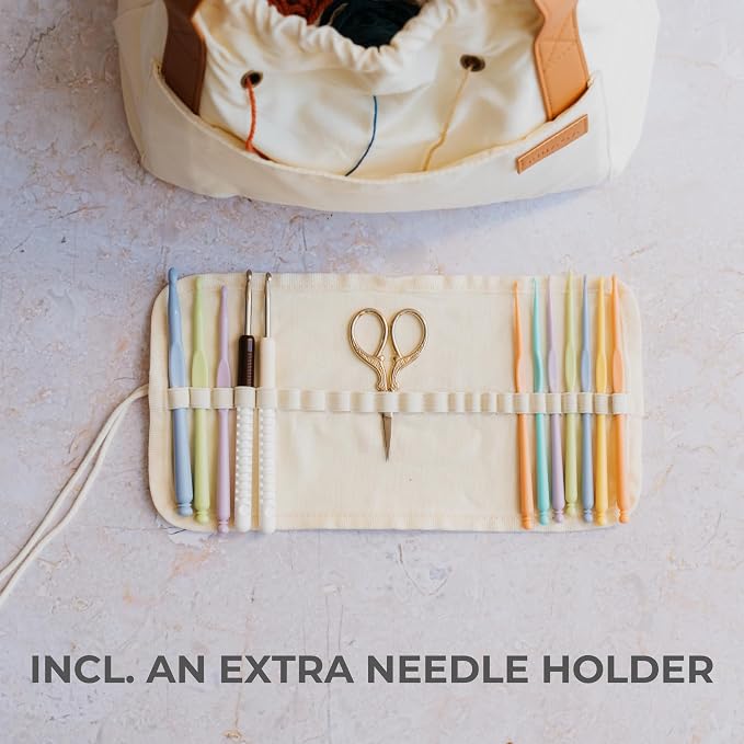 Stylish Crochet Bag Organizer for Yarn - Durable Canvas with 8 Pockets