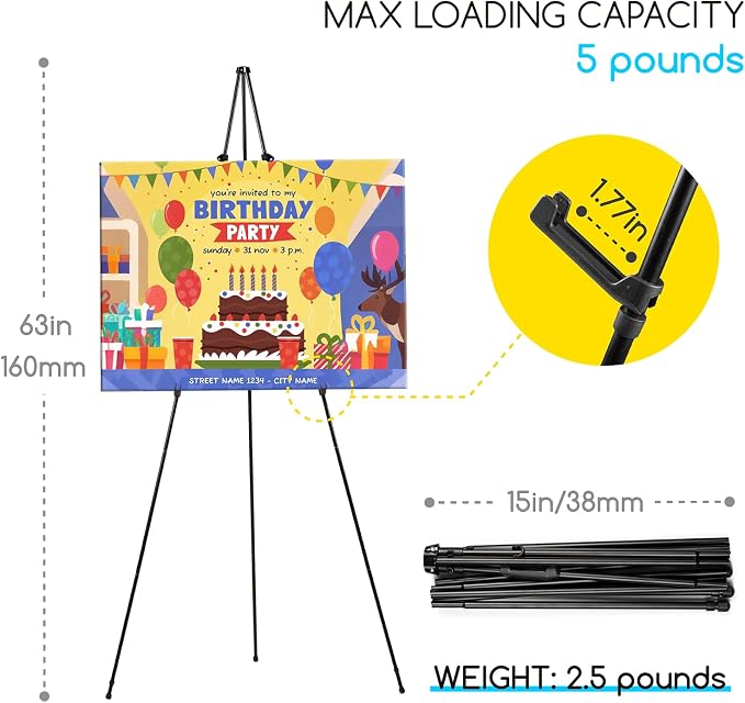 MEEDEN Metal Easel Stand for Painting: 63" Art Easel Sign Stand with Bag