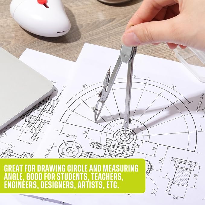 EBOOT Drawing Compass and 6 in Protractor Geometry Set, Yellow | Geometry Math Set, Swing Arm Protractor Ruler Compass, Geometry Drawing Tools for Measuring Angles