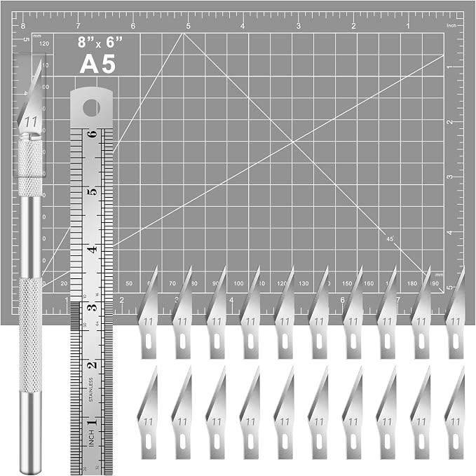 DIYSELF 23 Pack Scrapbooking Tools, Exacto Knife Craft Knife Precision Carving Hobby Knife Kit, 20 Spare Art Knife Blades for Art, Scrapbooking, Stencil, 8" x 6" Cutting Mat