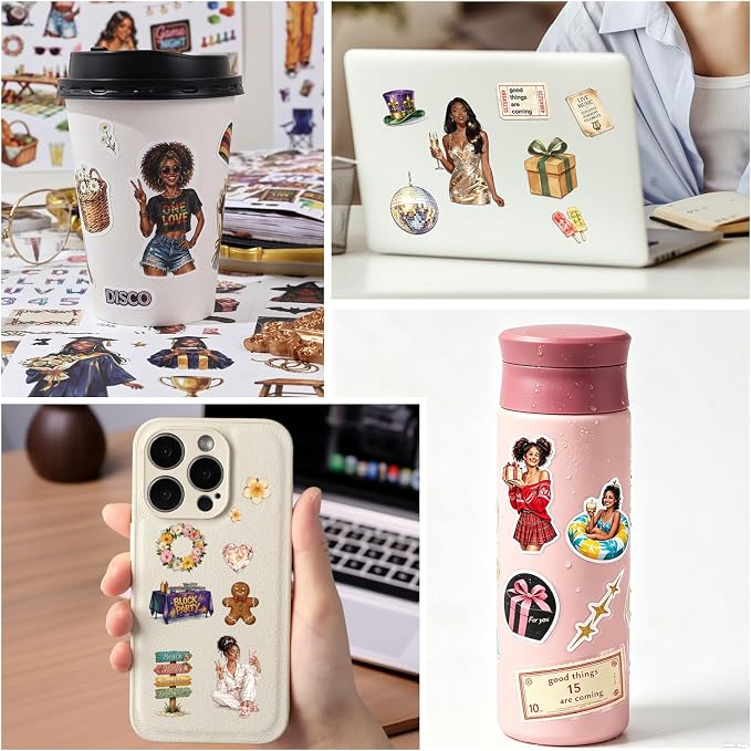 250+ Black Girl Vinyl Decal Stickers Book for Planners, Laptop, Journals