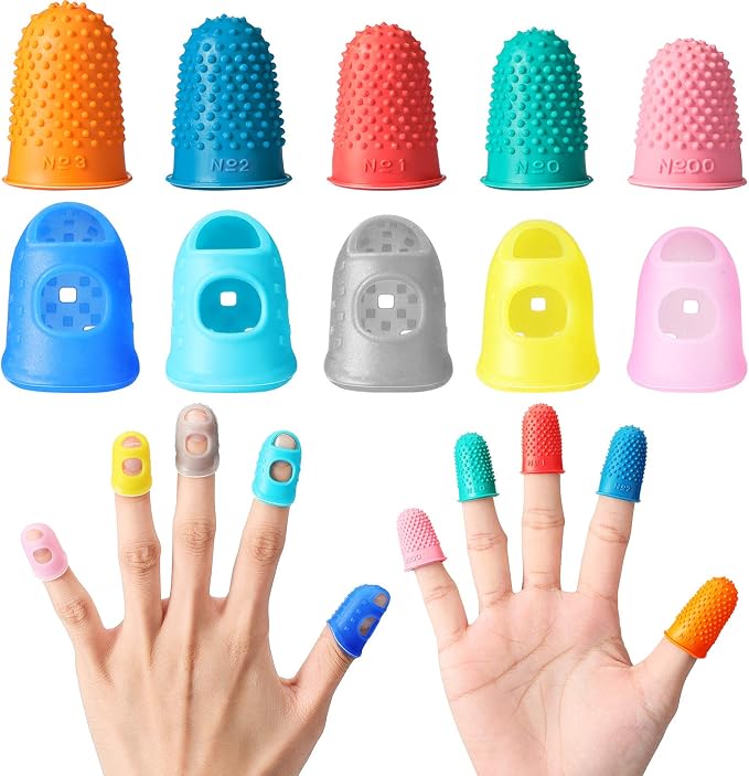 Zonon 20 Pcs Rubber Thimble Finger Protector,Blue | Hand Sewing Embroidery Finger Grips Tips Guard 5 Sizes, Hot Glue Sorting Paperwork Carving Quilting Knitting Craft Supplies