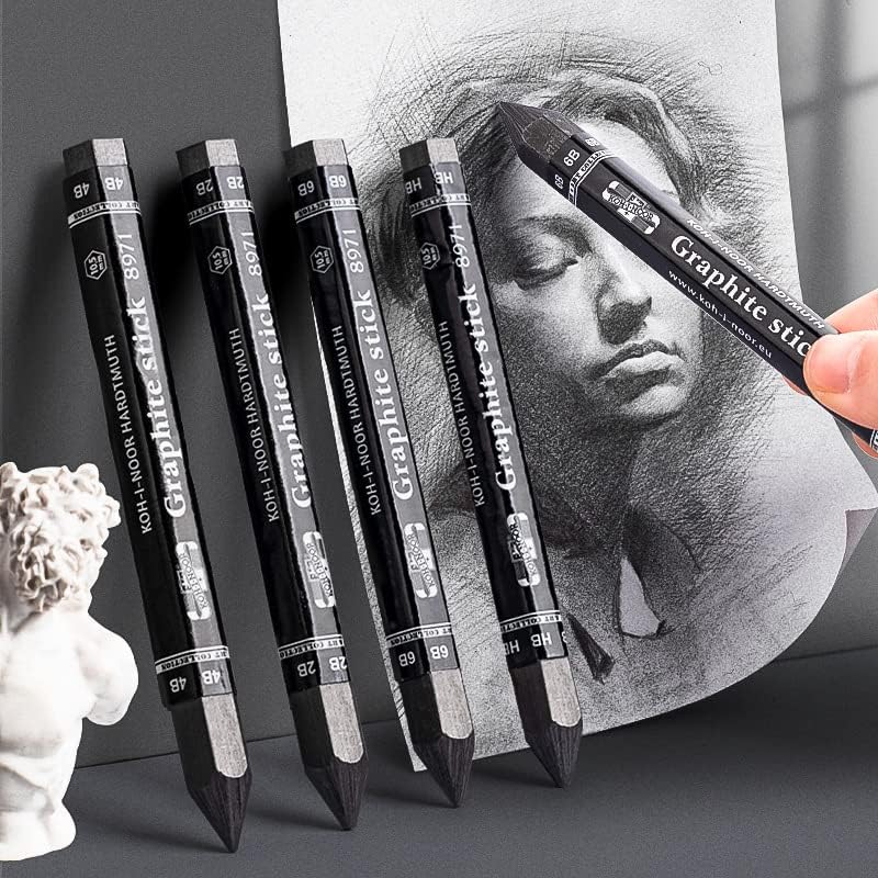 4Pcs Graphite Stick Set HB 2B 4B 6B Woodless Hexagonal Pencil Graphite Crayon for Adults Artist Sketching Drawing Shading Art Supplies