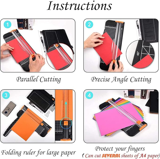 Evteck A4 Paper Cutter Slider Trimmer for Cardstock Photo Vinyl | 12 Inch, with Security Blade and Foldable Ruler, for Crafting Scrapbooking