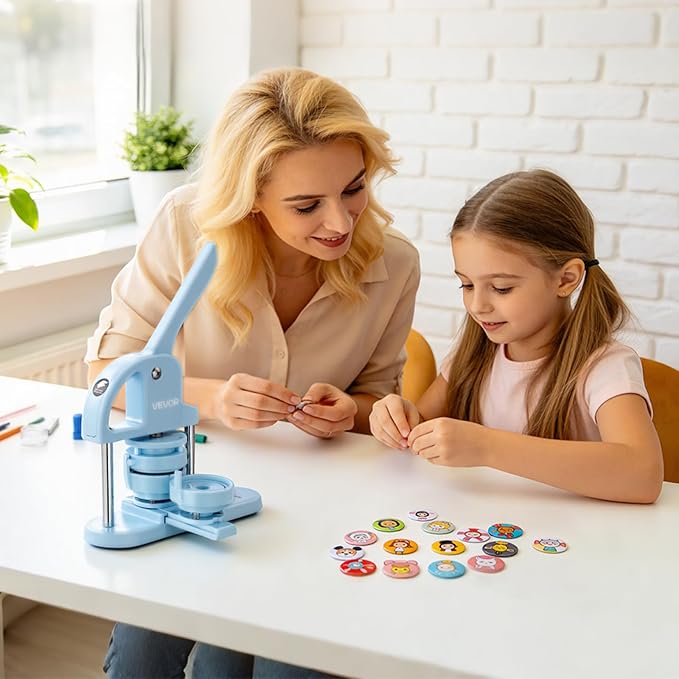 VEVOR Button Maker Supplies 50 Sets 1 in / 25 mm Refrigerator Magnets, Button Parts with Magnetic Backs, Metal Shells, Clear Mylar Films, and Blank Circle Papers, for Home DIY and Kitchen Decor