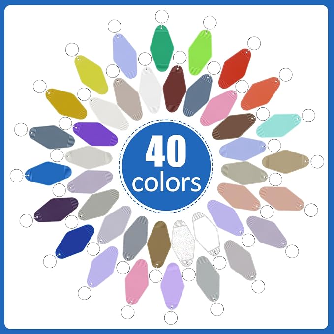 LOTMER 20/30/40/80 PCS Hotel Keychain Blank with Key Rings, 60 Colors Motel Key Chains for DIY Keychains