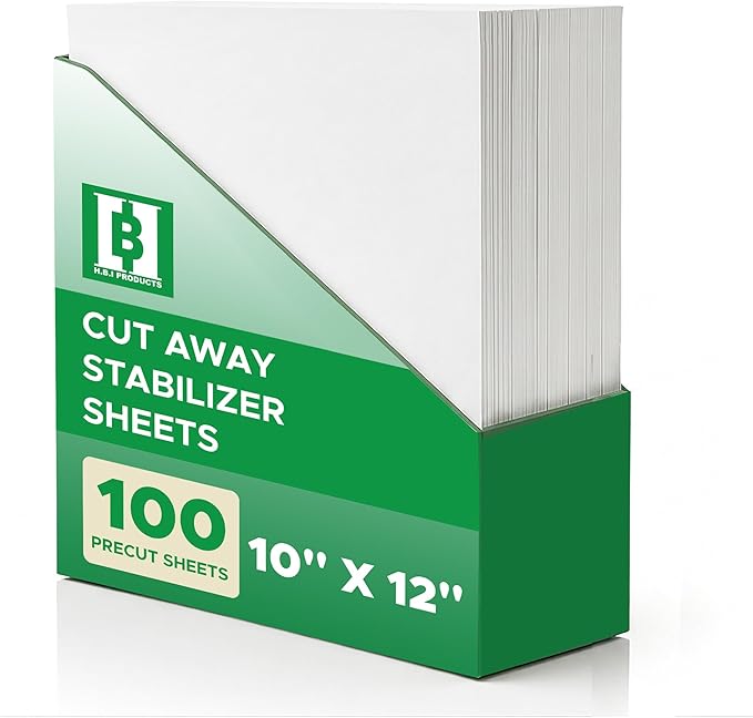 HBI Cut Away Embroidery Stabilizer Sheets, 10 x 12 in, 100 Pack | 2.5 oz precut cutaway backing, 5x7 hoops, knit and stretch fabrics, prevents puckering, machine embroidery, USA made