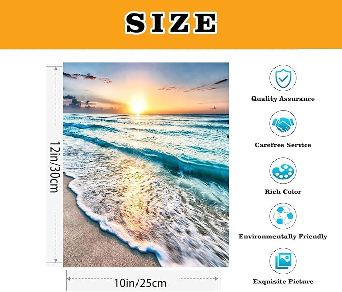 VIGEGU Beach Landscape Paint by Numbers Kit for Adults with Framed | Paint by Number DIY Adult Paint by Number Kits Acrylic Oil Painting for Wall Decor 10x12in