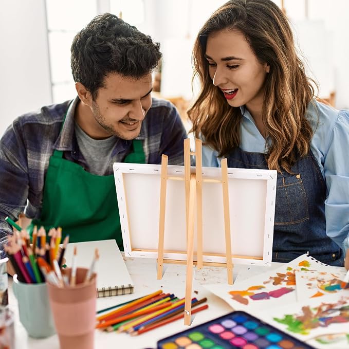 ESRICH 2 PCS 16in Wood Easels, Tabletop Easel for Painting Party | Paint Easel for Display Canvas, Photos, Display Tripod Holder Stand for Students Kids