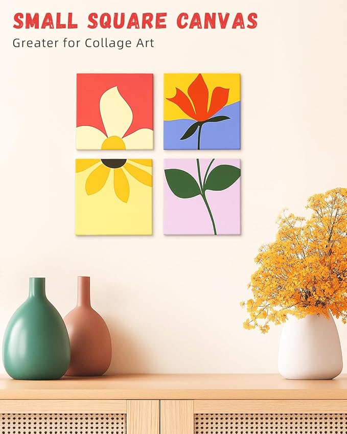 Simetufy 12 Pack 8x8 Inch Painting Canvas Panels Square Boards for Painting | 8oz Gesso Primed Acid-Free 100% Cotton for Acrylics Paints
