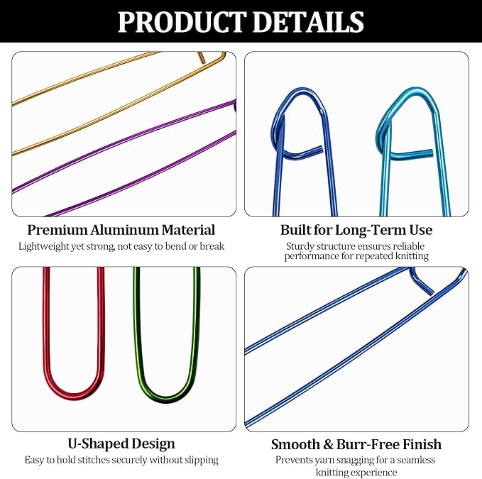 12pcs Knitting Stitch Holders Set, Aluminum Yarn Stitch Holder Needles, Colorful Safety Pin Style Cable Stitch Holders for Knitting, Crochet, Sweaters, Socks, Yarn Sewing DIY Craft Tools