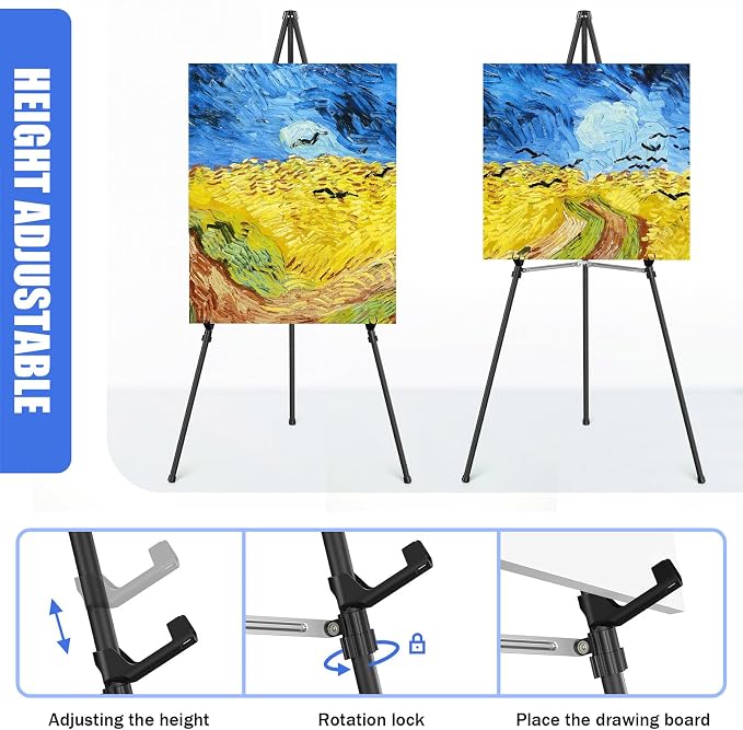 Easel Stand for Sign,63" Portable Metal Easel Stand for Wedding Sign,Adjustable Folding Art Easel for Display with Portable Bags(Black,4 Pack)
