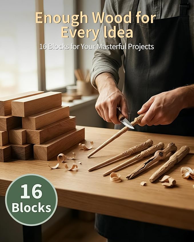 Basswood Carving Blocks 16 PCS: 6" x 1" x 1" Soft Whittling Wood Blanks
