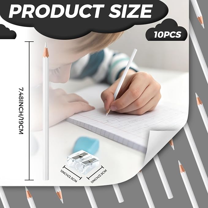 10 PCS White Colored Pencils, Pre-sharpened Professional Wooden Art Pencils Set for Artists Painting | Premium Drawing Sketching Supplies