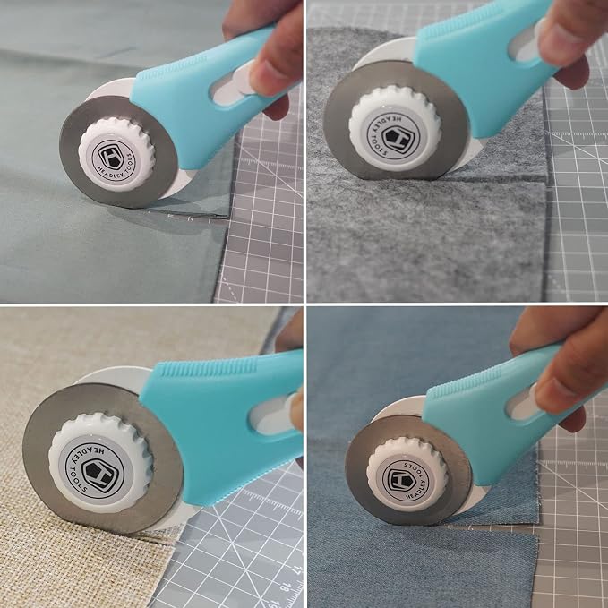 60mm Rotary Cutter with 5pcs Extra Blades, Bearing Design Rolling Cutter with Safety Lock for Fabric, Leather, Crafting, Sewing, Quilting, Fabric Rotary Cutter Perfect for Left & Right Hand (Blue)