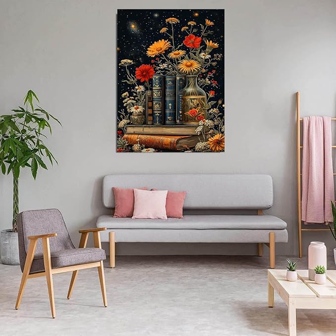 Diamond Art Kits for Adults Book Flowers Diamond Painting Kit 12x16in | 5D Floral Diamond Art Painting Kit for Adult, DIY Full Round Drill Book Gem Art Diamond Dots Kits for Home Wall Decor