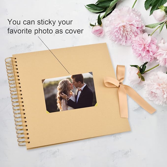 GOTIDEAL 12 x 12 Inch Scrapbook Album with 10 Metallic Markers, Yellow | 80 Pages Craft Paper Photo Album for Wedding and Anniversary, Family DIY Photo Album with Scrapbooking Stickers Corners