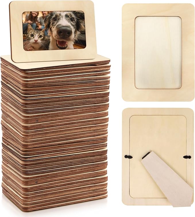 VOKOY 50 Pack Wooden Picture Frames for Crafts, DIY Wood Craft Picture Frames Bulk for 4" x 6" Photos,Unfinished Standing Photo Frames DIY Crafts Wood Decorate for Birthday Party Gifts