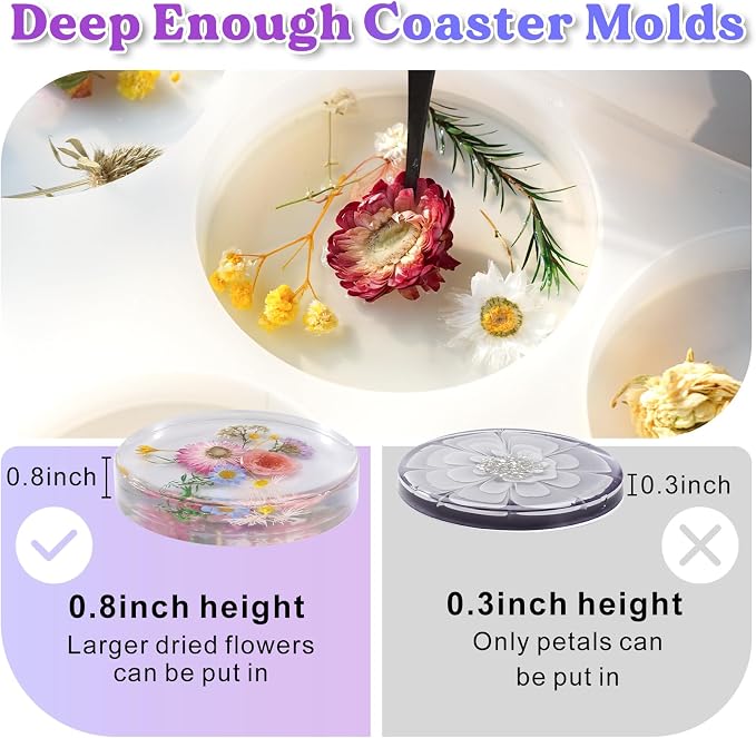 LET'S RESIN Extra Deep Resin Coaster Molds Silicone,4 Inches Silicone Molds | 6 Cavity Flexibility Round Molds for Resin, Epoxy Coaster Molds for Cups Mats, DIY Craft, Flower Bouquet Preservation