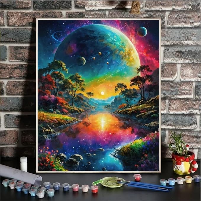 ldazao Earth and Stars Space DIY Paint by Number, Mountain Paint by Numbers for Adults - Landscape Paint by Number On Canvas Without Frame for Gift Home Wall Decor(16x20inch)