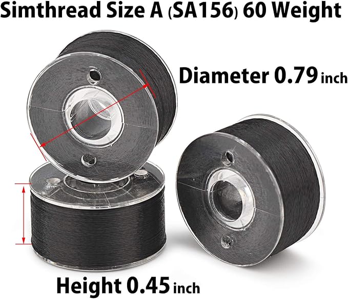 Simthread 144pcs Size A SA156 Embroidery Prewound Bobbin Thread - Black