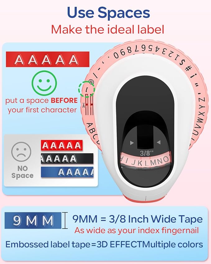 Zodzi Label Maker Embossing Label Maker for Scrapbook Junk Journal Supplies | Label Maker Machine with Tapes for DIY Crafts,Journal Supplies,Old School Embosser with 3 Rolls 3D Labeler Waterproof Tapes