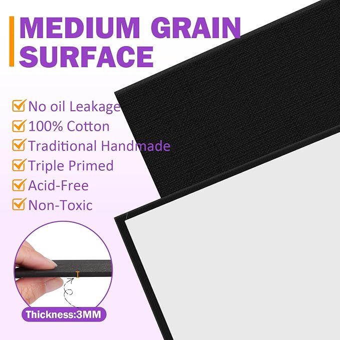12 Pack Black Canvas for Painting 11x14 Inch, Canvas Boards for Painting, Cotton Primed Acid Free Blank Canvas Panels for Oil, Acrylic Paint and Tempera.