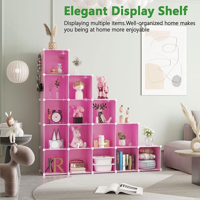 C&AHOME 16 Cube Storage Organizer Cube Shelves Units Storage Cubes, Pink