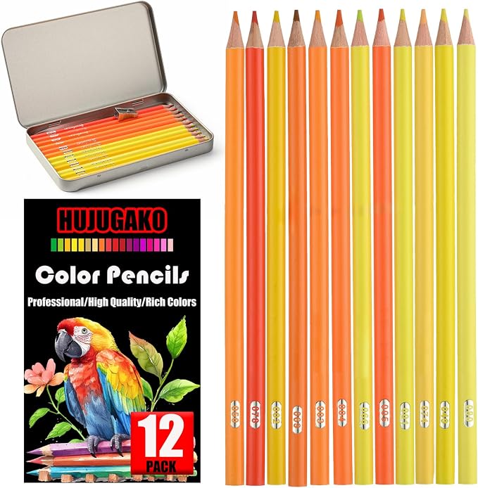 12 Yellow Colored Pencils,Oil Based Colored Drawing Pencil Set for Adults Coloring Books Drawing Sketching Art Supplies