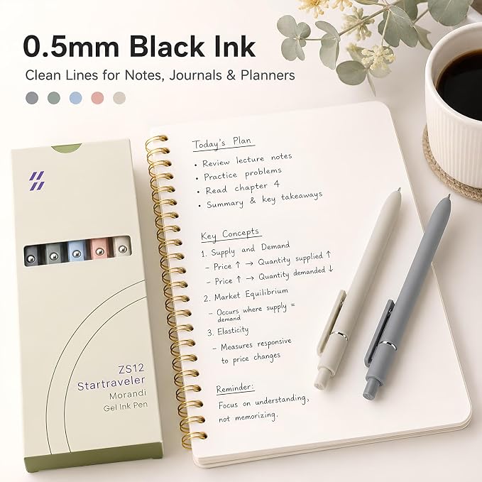 FIOVER Gel Pens 5pcs 0.5mm Quick Dry Black Ink Fine Point Pens