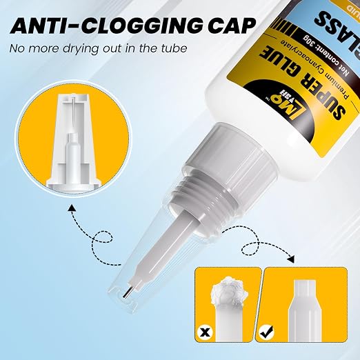Glass Super Glue Clear 30 Gram, Thin Superglue Repair Crafts Acrylic Plexiglass Glasses Bowls Heavy Duty, All Purpose Instant Waterproof Cyanoacrylate Adhesive Bonding Between Glass and Others