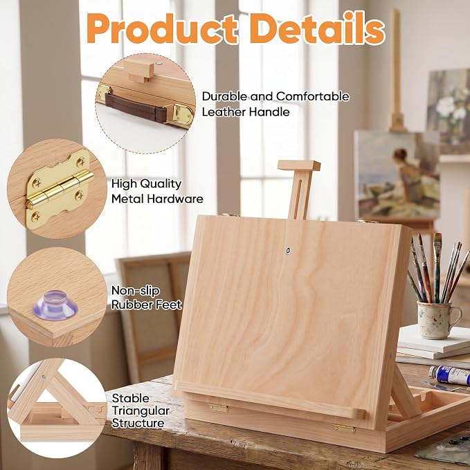 XiaZ Tabletop Easel,Easel for Painting, Adjustable Angle Wooden Art Easels, Portable Painting Easels for Beginners and Professionals, Art Supplies for Adults Student Artist