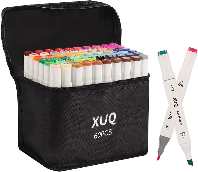 Alcohol Markers, 60 Colors Dual Brush Tip Permanent Art Markers, Coloring Marker, for Book Painting Card Making, Christmas gift for Adults Great Value Pack for Beginners