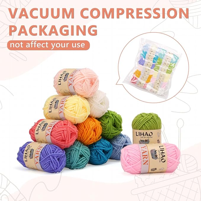 Yinsun 12pcs Acrylic Crochet Yarn Bundle, 12 Colors Starter Yarn (12x15g) | Mini Yarns, Milk Cotton Yarn, Multi Color Crochet Yarn, Knitting & Crochet Crafts, for Adult