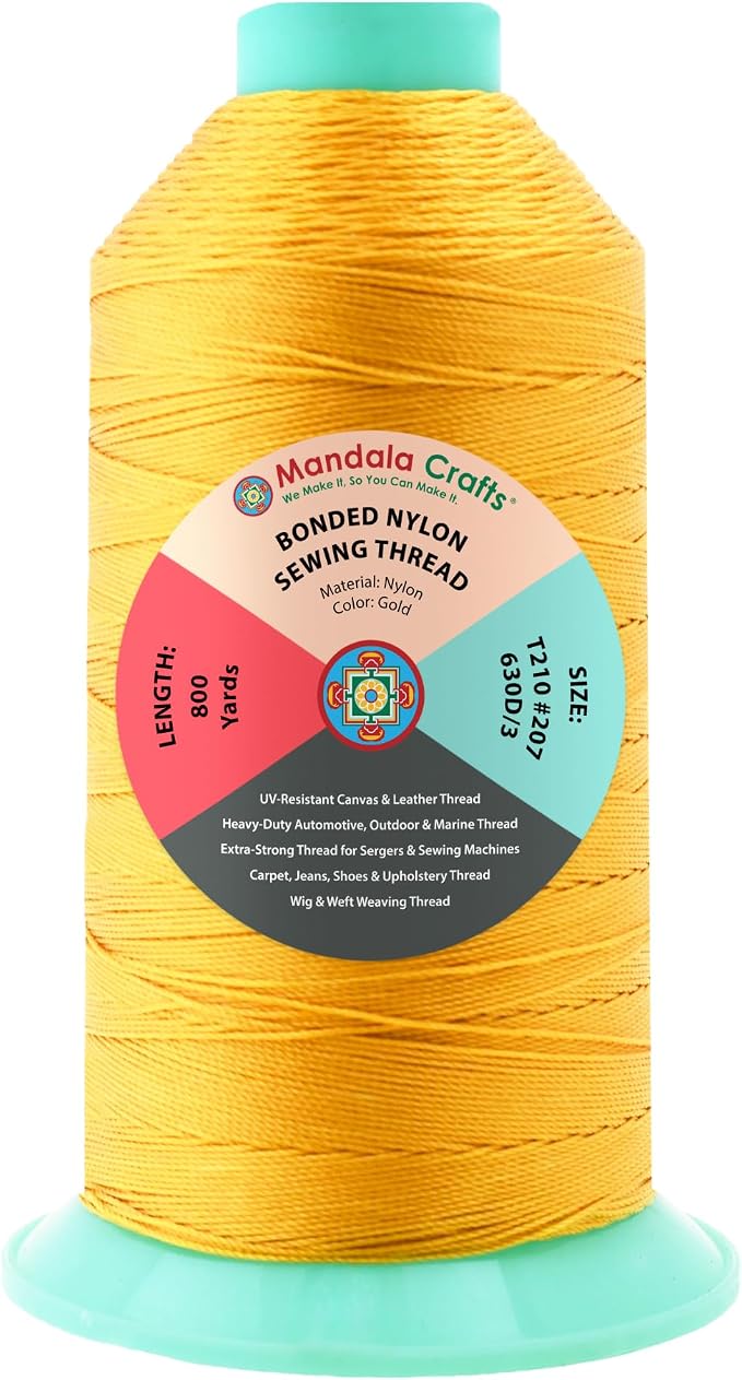 Mandala Crafts Size 207 630D T210 Gold Bonded Nylon Thread, 800 YDs