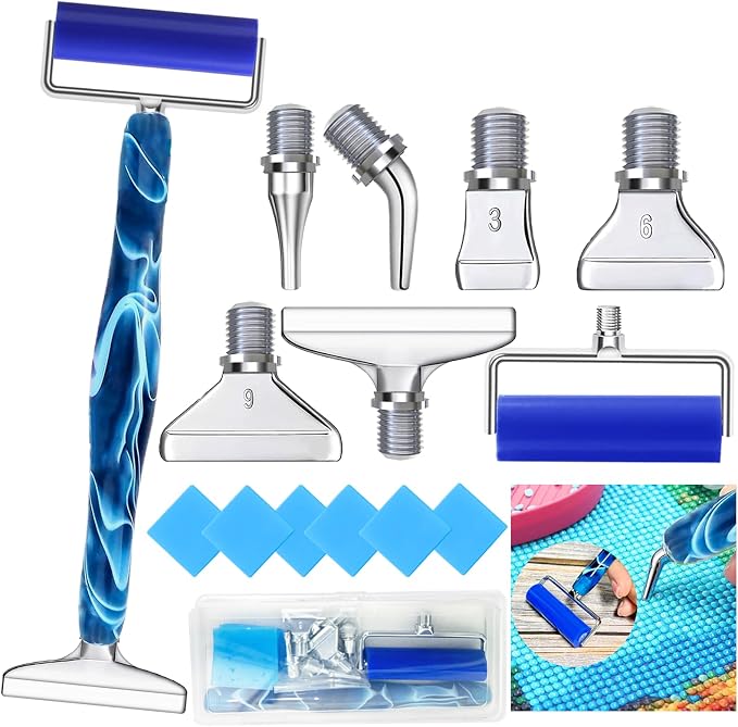 Diamond Art Pens Tools Diamond Painting Pen Accessories Kits with Screw Metal Tip Roller Drill Bead Dot Pens for Art Craft Nail (Blue Pen Silver 6)