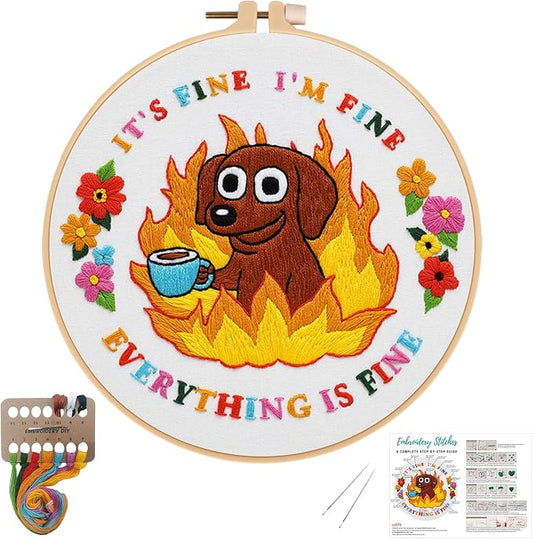 Nuberlic Cute Dog Embroidery Kits for Beginner Adults Cross Stitch Kit with Funny Animal Pattern Include Cloth Hoops Threads Needles
