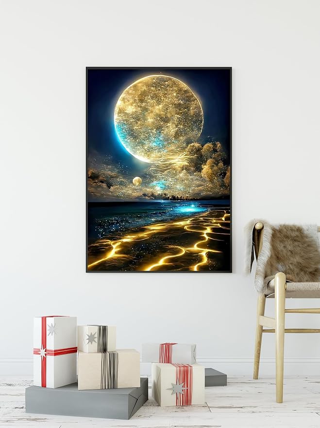 Moon Diamond Painting Kits for Adults, Beach Diamond Art Kits for Adults