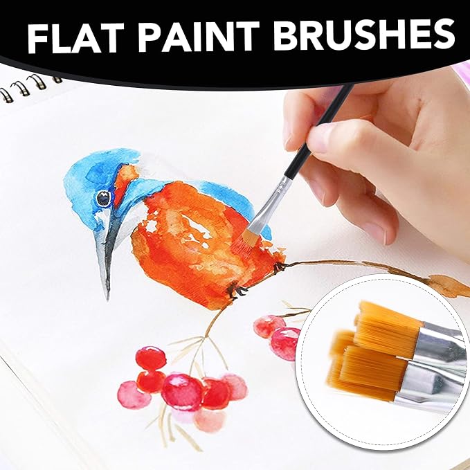 AROIC 200 Pcs Acrylic Paint Brushes, Round Flat Tip Nylon Hair Brush Bulk | Professional Oil Watercolor Artist Painting Brushes, Adult Drawing Kit for Canvas Rock Painting Art Supplies Black
