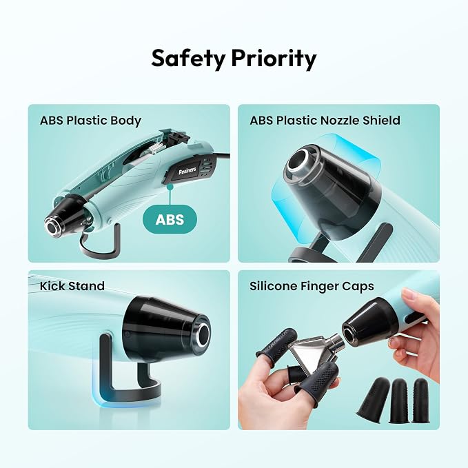 Resiners Heat Gun for Crafting, 350W Mini Heat Gun for Resin Bubbles | Fast-Heating Mini Heat Gun With Dual Temperatures, 3 Nozzles and Silicone Covers for Resin, Vinyl, Shrink Wrap and DIY Crafts