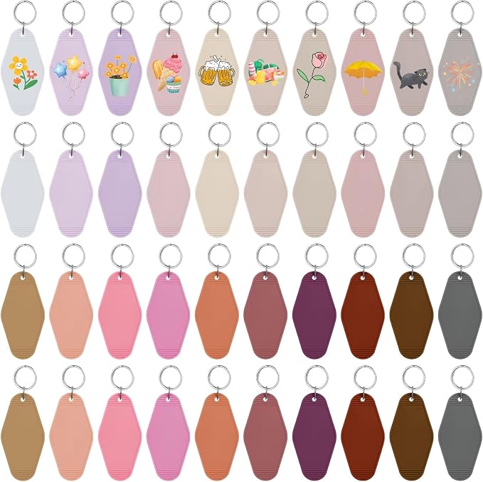 LOTMER 20/30/40/80 PCS Hotel Keychain Blank with Key Rings, 60 Colors Motel Key Chains for DIY Keychains