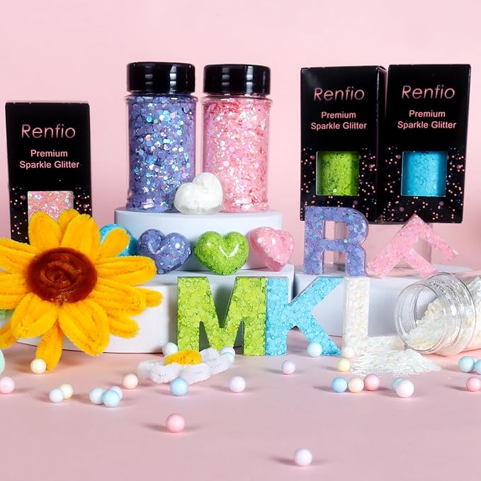 Renfio Holographic Pink Chunky Glitter for Snowglobe Tumbler 1.76oz/50g