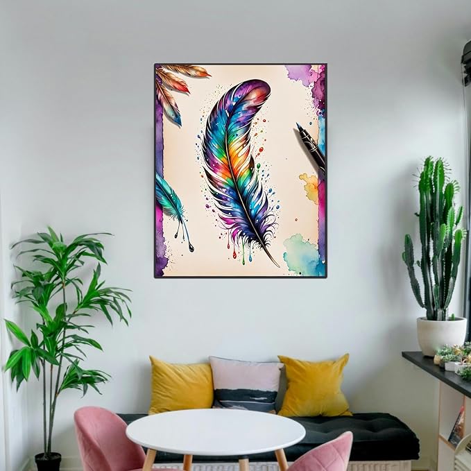 ldazao Paint By Numbers Kit for Adults Feather Adult Paint By Number Kits Canvas Painting Kit for Beginner Adults' Paint-By-Number Kits Oil Painting Kits for Gift Home Wall Decor 16x20 Inch