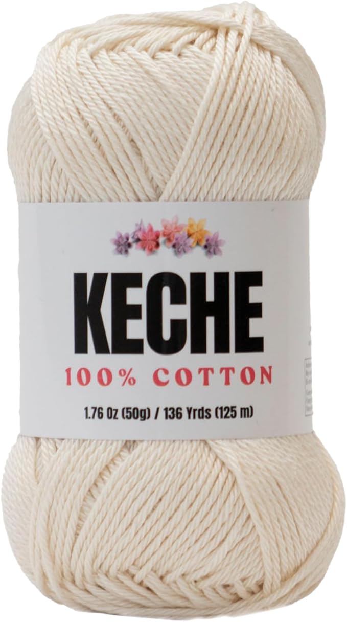 Cotton Yarn - 100% Cotton Yarn for Crocheting and Knitting, Mercerized Cotton Amigurumi Yarn Fine-Sport 2 1.76 oz (50g) / 136 Yrds (125 m) - Cream