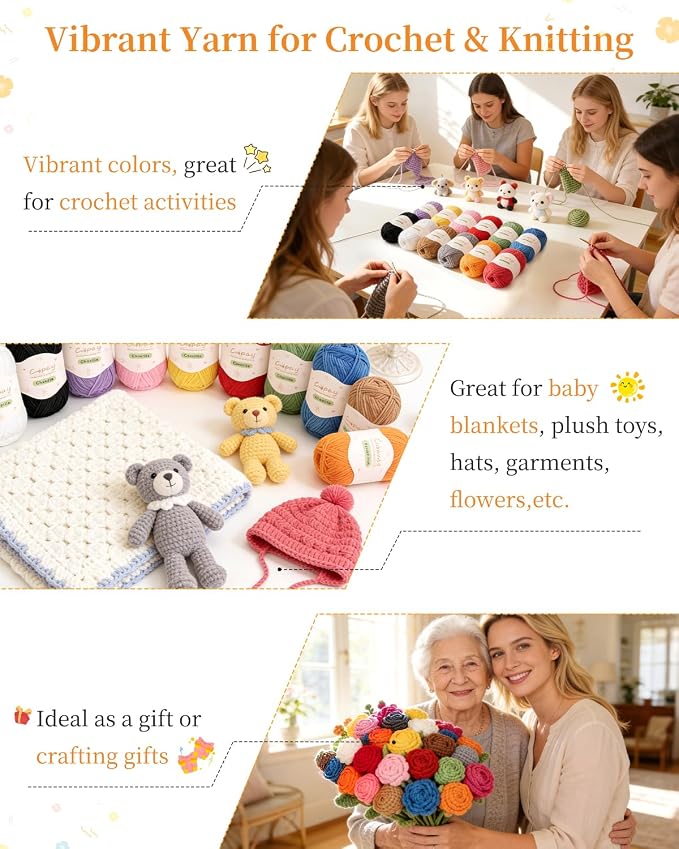 Coopay Skinny Chenille Yarn, Lightweight Soft Yarn for Crochet & Knitting | 12 Colors Crochet Yarn Set - 600g Total, Velvet Yarn for Colorful Crafts, Blankets, Plush Dolls, Decorative Handmade Works