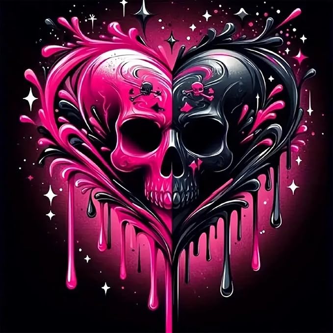Diamond Art Kits for Adults Heart Skull Diamond Painting Kit 12x12in | 5D Skull Diamond Art Painting Kit for Adult, DIY Full Round Drill Skull Gem Art Diamond Dots Kits for Home Wall Decor