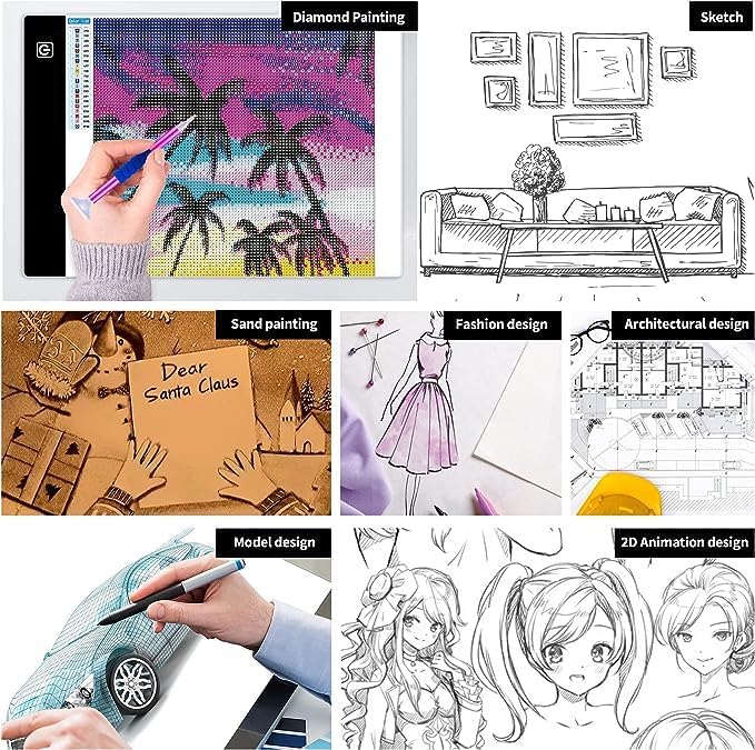 Ratukall A3 LED Light Pad for Diamond Painting, USB Powered Light Board Kit | Adjustable Brightness Light Box for Tracing with Diamond Art Accessories & Tools, Includes Storage Case, Drill Pens & Stand