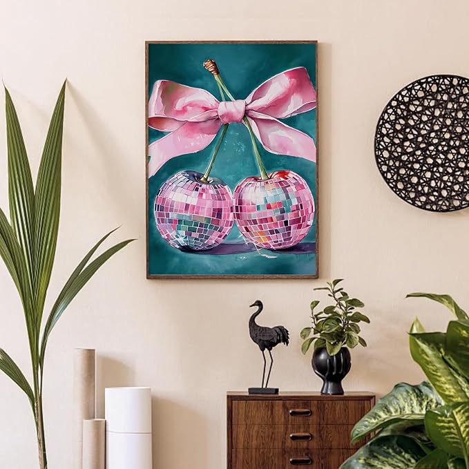 Pink Cherry Paint by Numbers Kit for Adults, Color By Numbers for Adults | Coquette Decor Painting by Number On Canvas, Paint Number Artist Funny Without Frame DIY, Home Wall Decor, 12x16in