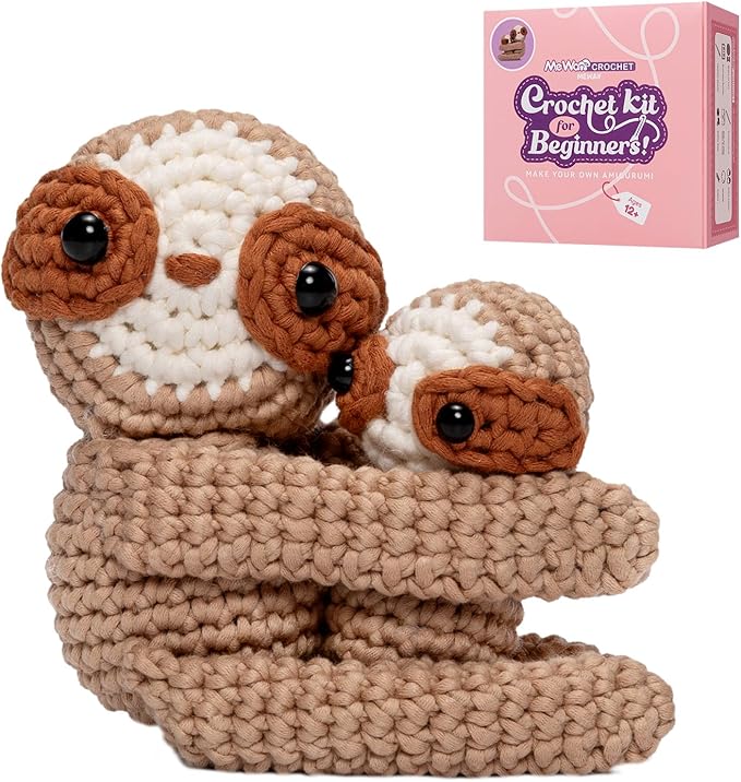 Mewaii Crochet Kit for Beginners, 2 Pack Sloth Craft Set | 40% Extra Yarn, Video Tutorial, Pre-Started Piece, Beginner Friendly, Family Craft Gift for Adults & Kids
